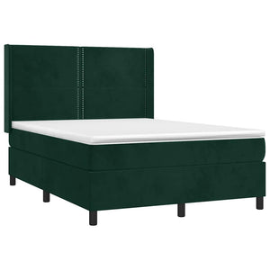 Κρεβάτι Boxspring με Στρώμα & LED Σκ. Πράσινο 140x200εκ Βελούδο