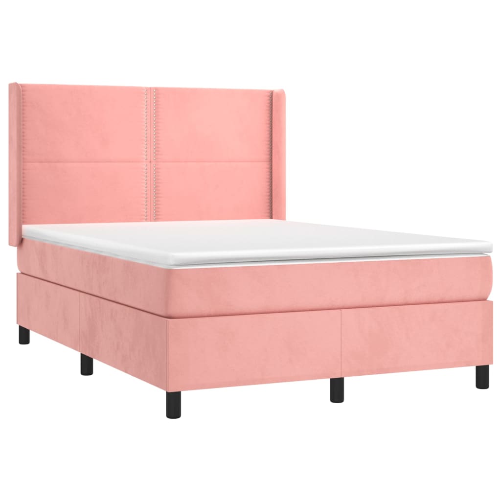 Κρεβάτι Boxspring με Στρώμα & LED Ροζ 140x200 εκ. Βελούδινο
