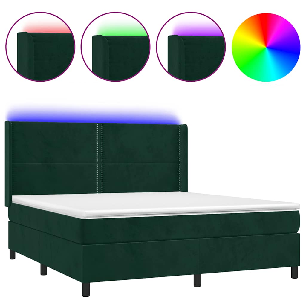 Κρεβάτι Boxspring με Στρώμα & LED Σκ. Πράσινο 160x200εκ Βελούδο