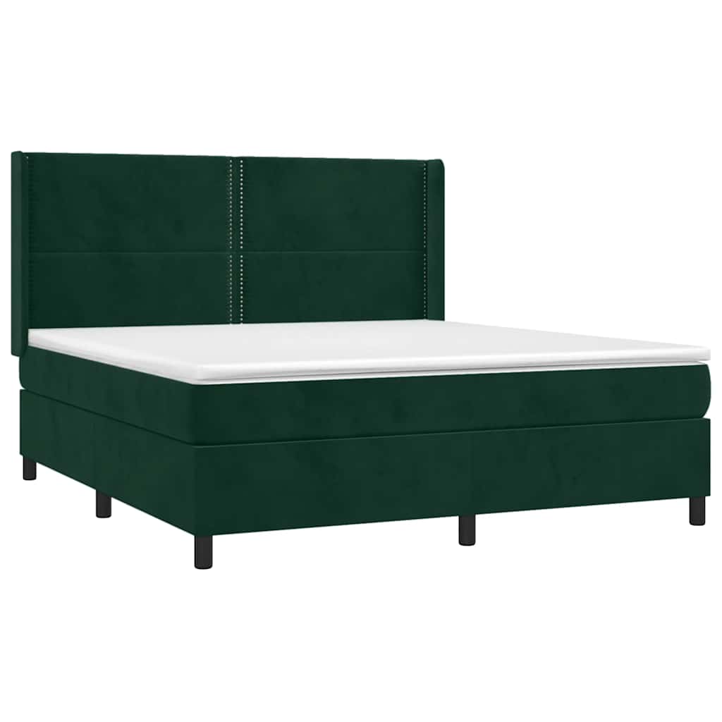 Κρεβάτι Boxspring με Στρώμα & LED Σκ. Πράσινο 160x200εκ Βελούδο