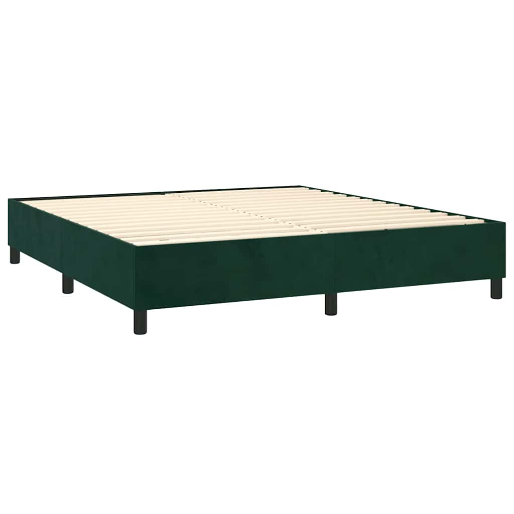 Κρεβάτι Boxspring με Στρώμα & LED Σκ. Πράσινο 160x200εκ Βελούδο