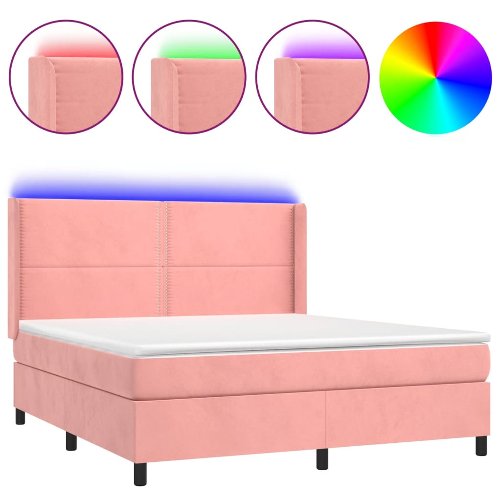 Κρεβάτι Boxspring με Στρώμα & LED Ροζ 160x200 εκ. Βελούδινο