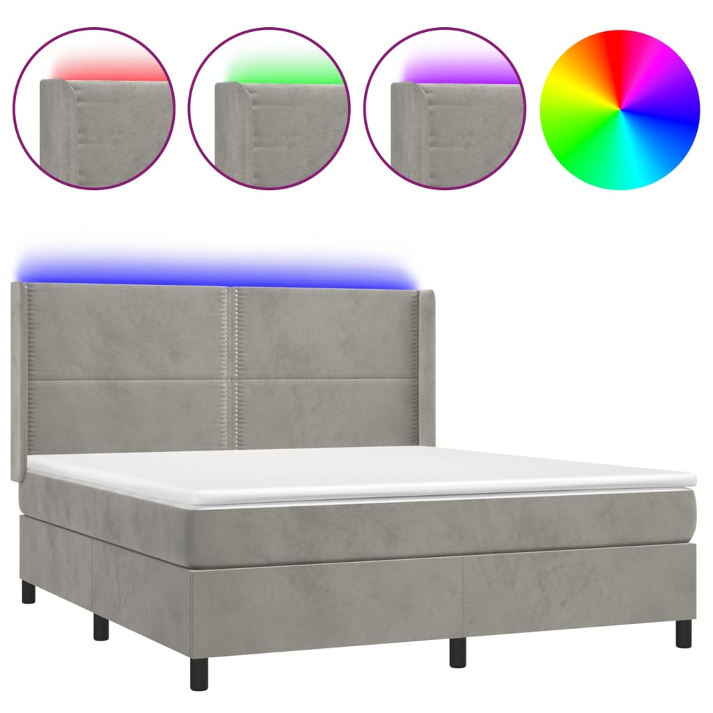Κρεβάτι Boxspring με Στρώμα & LED Αν.Γκρι 180x200 εκ. Βελούδινο