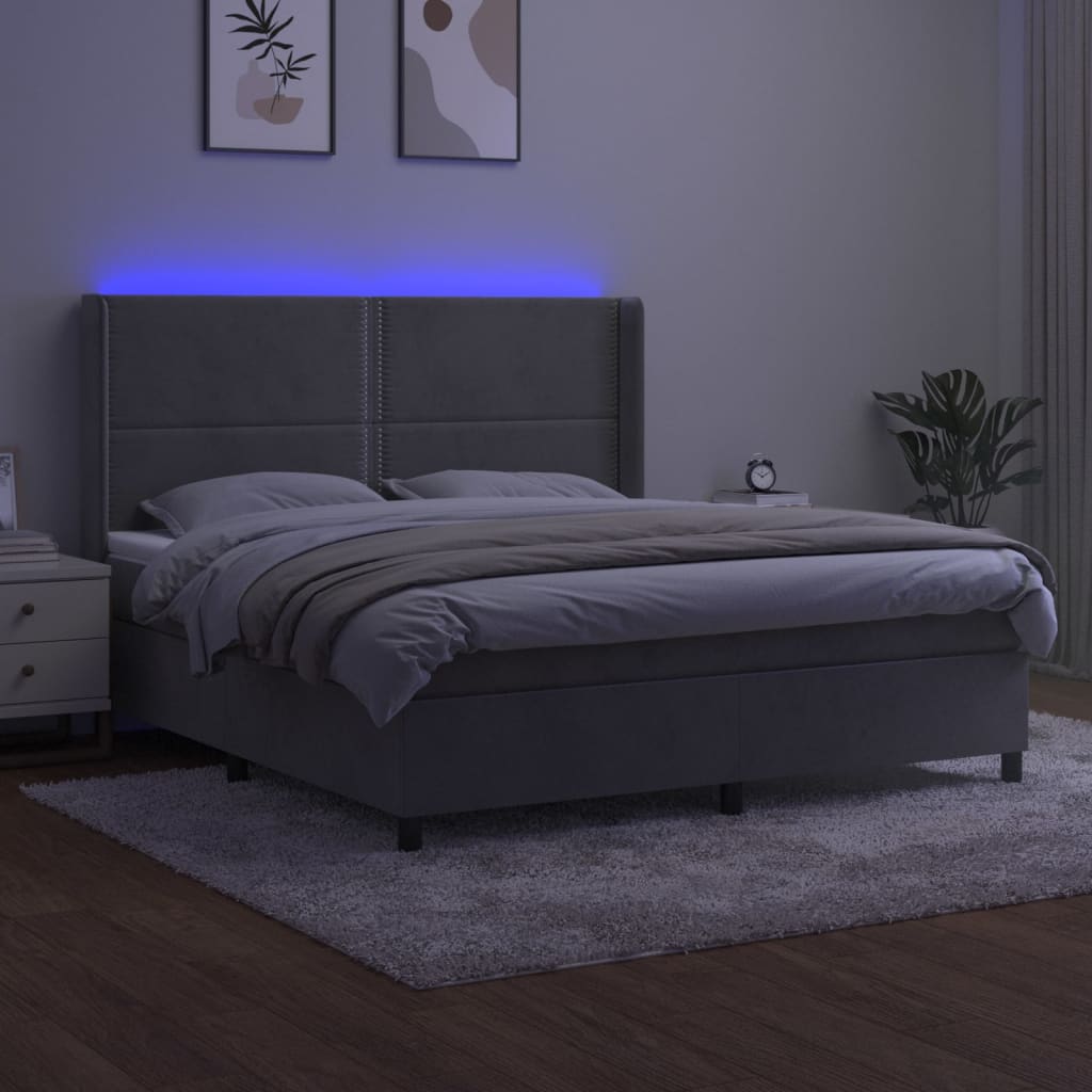 Κρεβάτι Boxspring με Στρώμα & LED Αν.Γκρι 180x200 εκ. Βελούδινο
