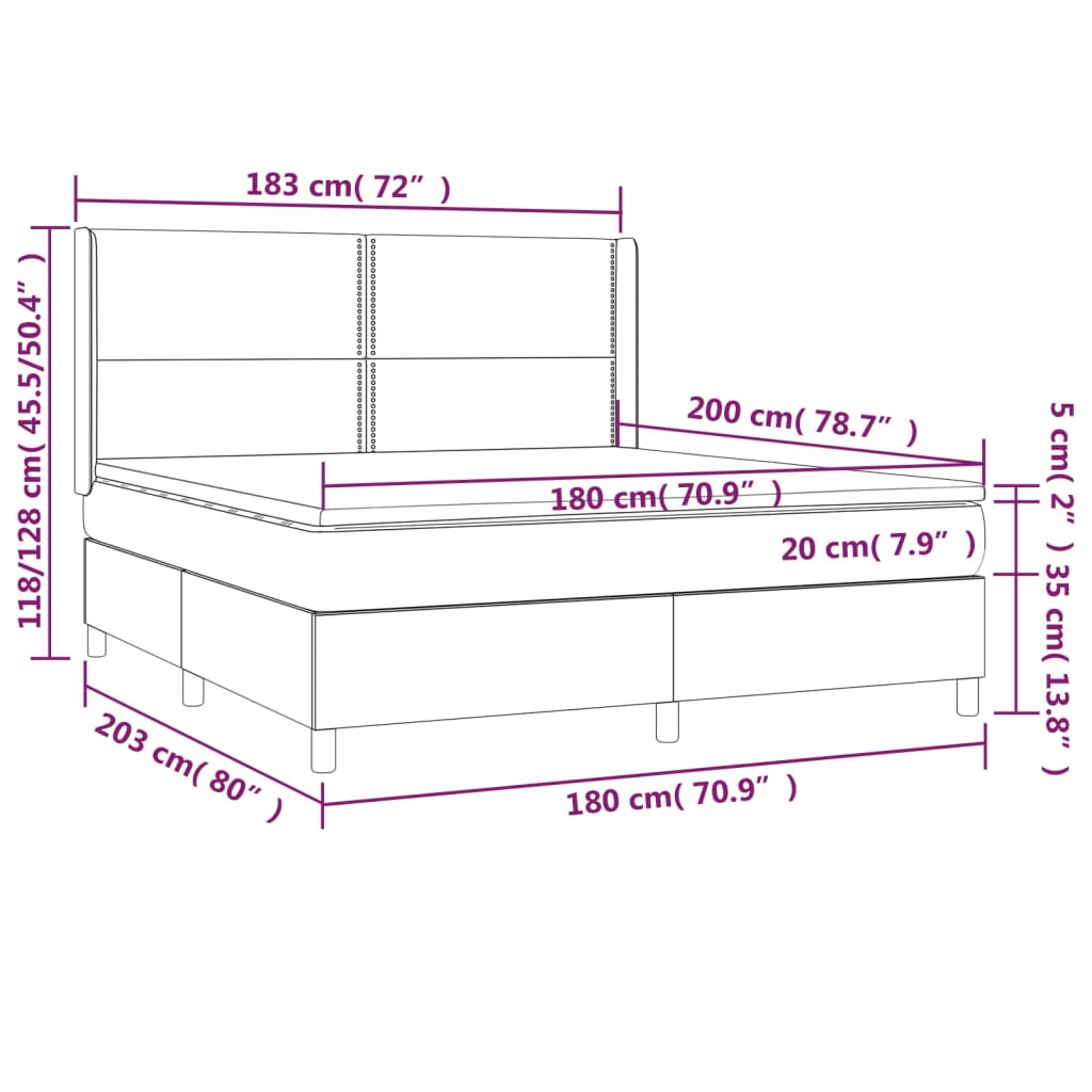 Κρεβάτι Boxspring με Στρώμα & LED Αν.Γκρι 180x200 εκ. Βελούδινο