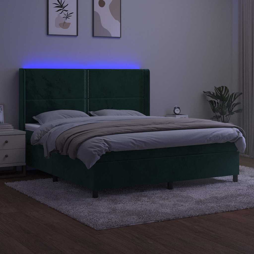 Κρεβάτι Boxspring με Στρώμα & LED Σκ. Πράσινο 180x200εκ Βελούδο - Pakobazaar