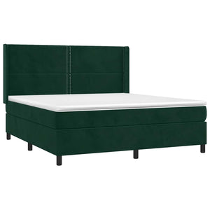 Κρεβάτι Boxspring με Στρώμα & LED Σκ. Πράσινο 180x200εκ Βελούδο