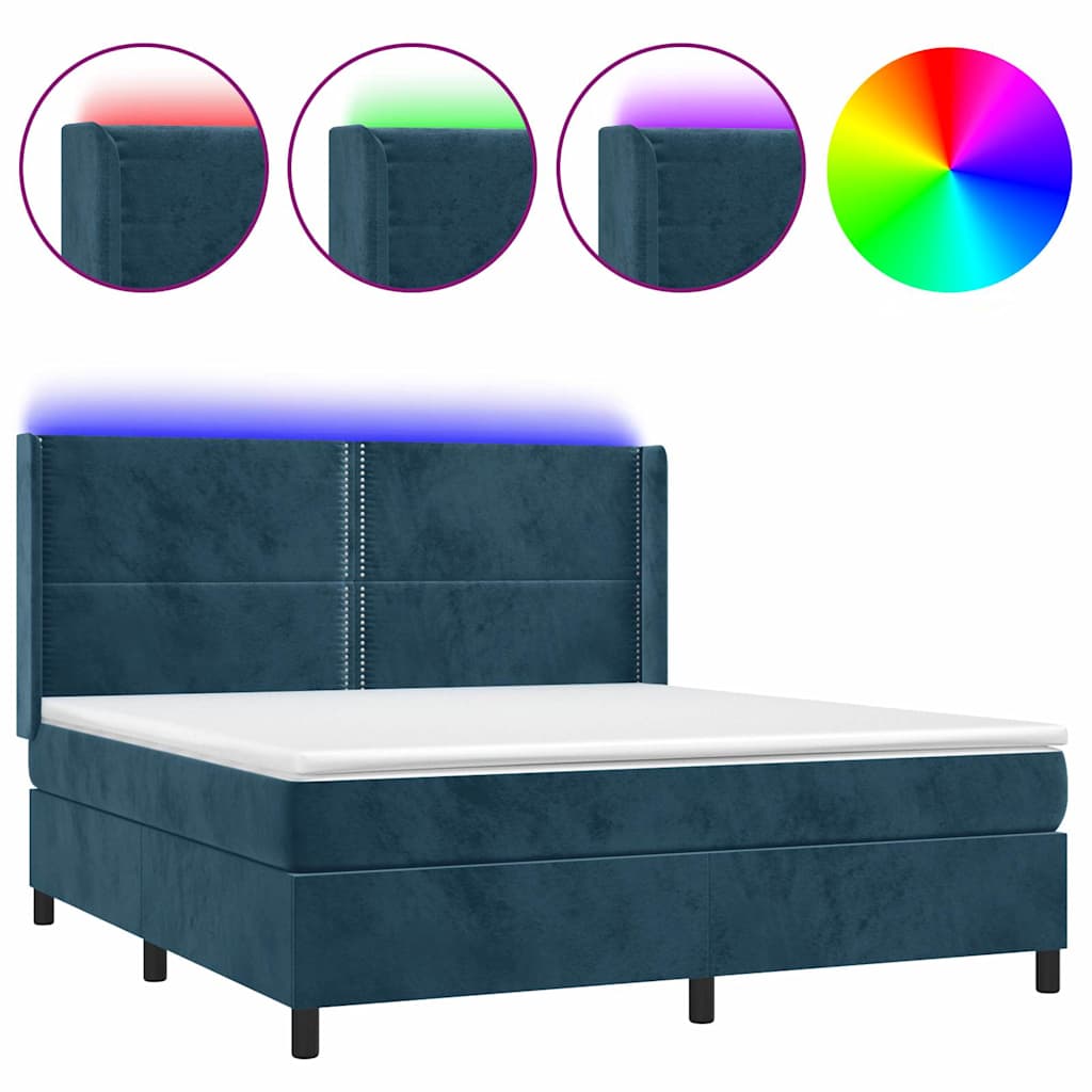 Κρεβάτι Boxspring με Στρώμα & LED Σκ. Μπλε 180x200εκ. Βελούδινο