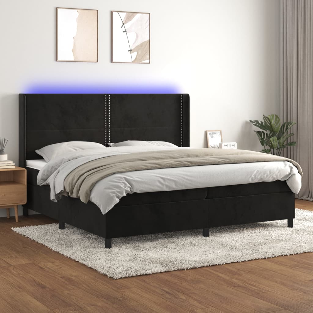 Κρεβάτι Boxspring με Στρώμα & LED Μαύρο 200x200 εκ. Βελούδινο - Pakobazaar
