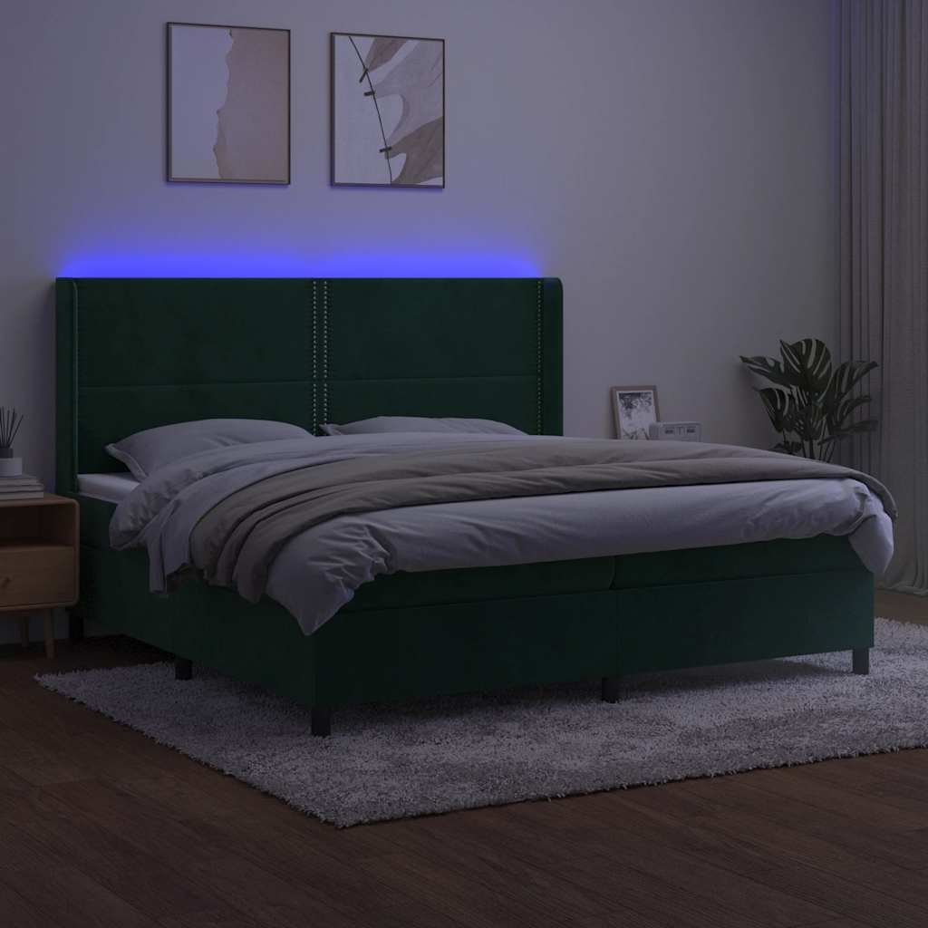 Κρεβάτι Boxspring με Στρώμα & LED Σκ. Πράσινο 200x200εκ Βελούδο - Pakobazaar