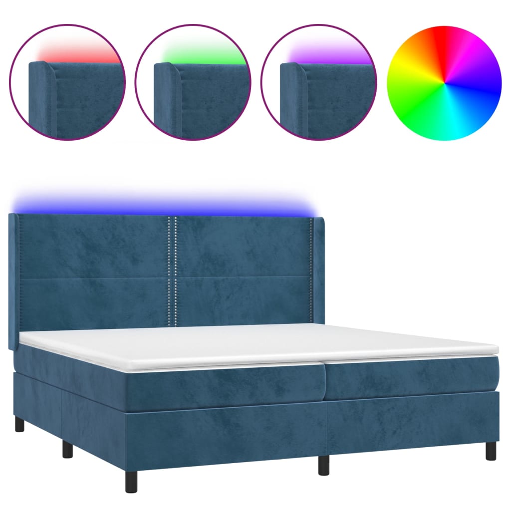Κρεβάτι Boxspring με Στρώμα & LED Σκ. Μπλε 200x200εκ. Βελούδινο - Pakobazaar