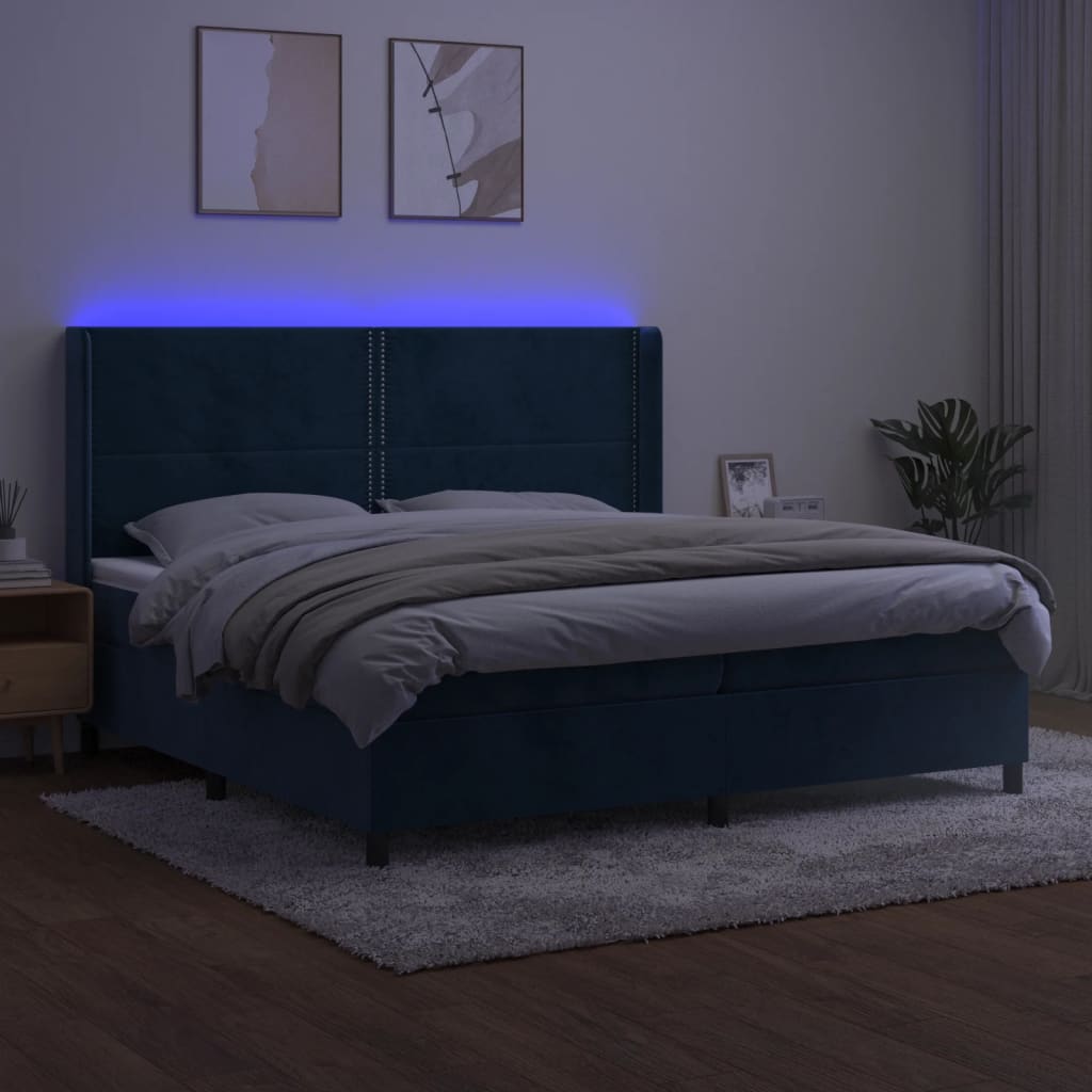 Κρεβάτι Boxspring με Στρώμα & LED Σκ. Μπλε 200x200εκ. Βελούδινο - Pakobazaar