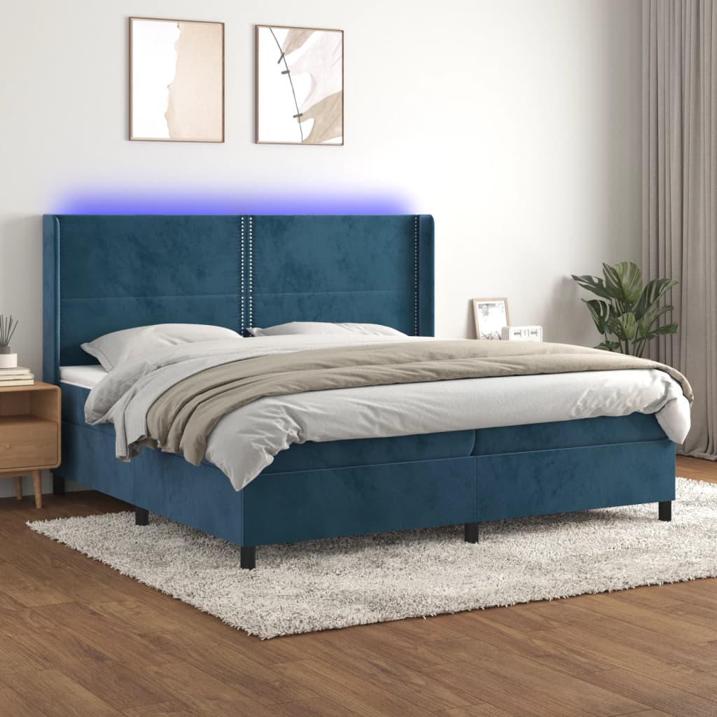 Κρεβάτι Boxspring με Στρώμα & LED Σκ. Μπλε 200x200εκ. Βελούδινο - Pakobazaar