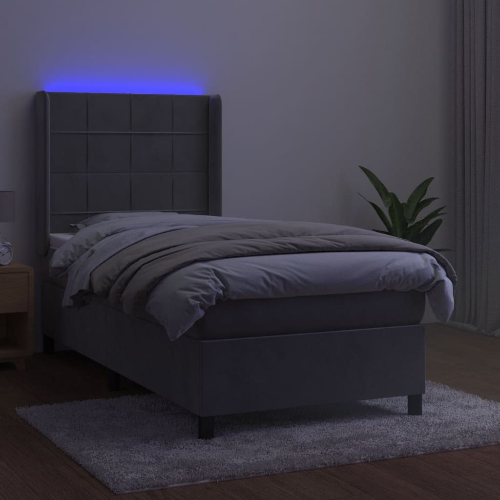 Κρεβάτι Boxspring με Στρώμα & LED Αν.Γκρι 80x200 εκ. Βελούδινο