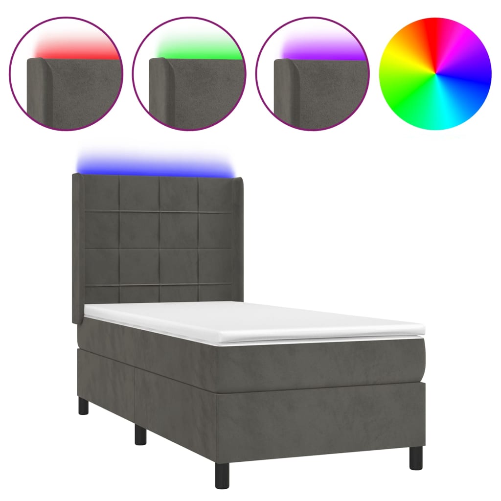 Κρεβάτι Boxspring με Στρώμα & LED Σκ. Γκρι 80x200 εκ. Βελούδινο