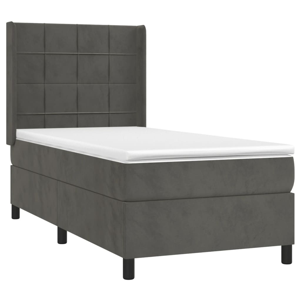Κρεβάτι Boxspring με Στρώμα & LED Σκ. Γκρι 80x200 εκ. Βελούδινο
