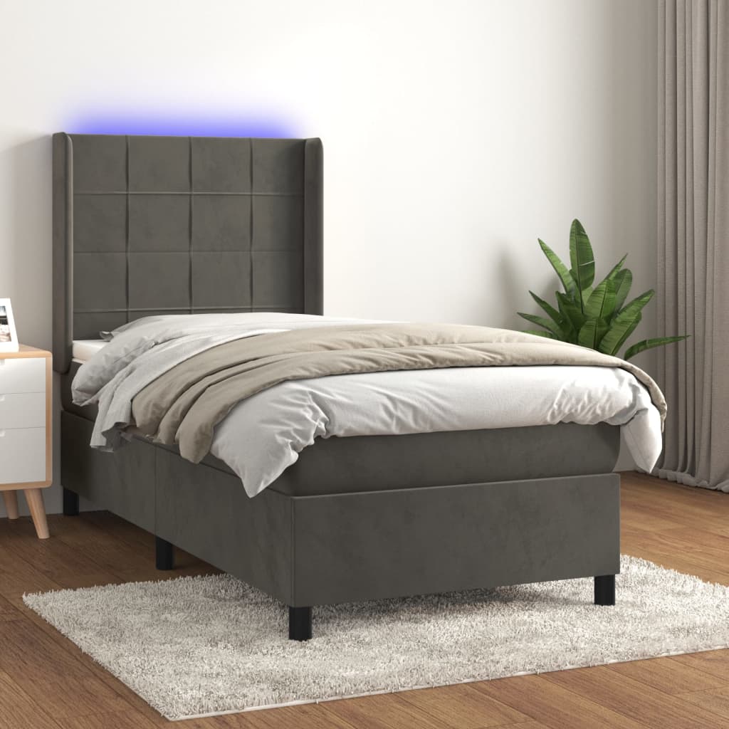 Κρεβάτι Boxspring με Στρώμα & LED Σκ. Γκρι 80x200 εκ. Βελούδινο