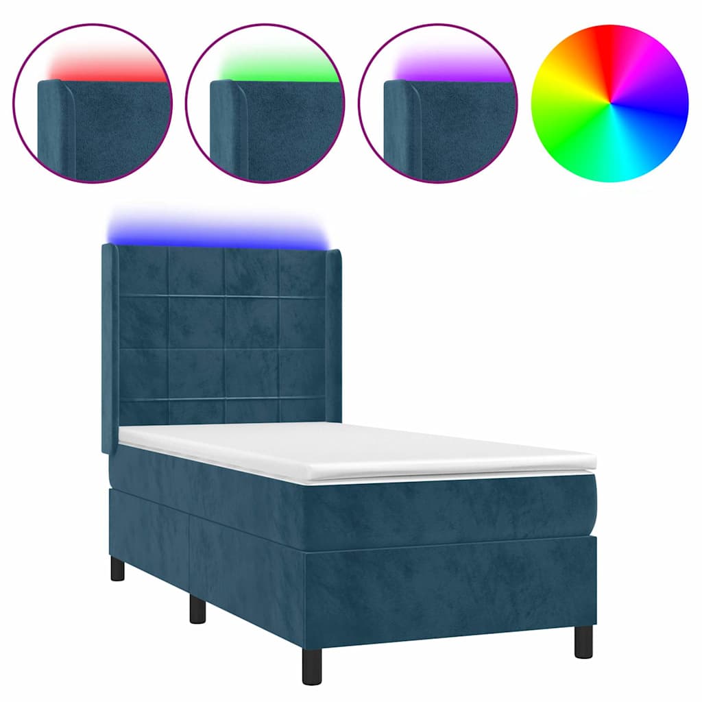 Κρεβάτι Boxspring με Στρώμα & LED Σκ. Μπλε 80x200 εκ. Βελούδινο - Pakobazaar