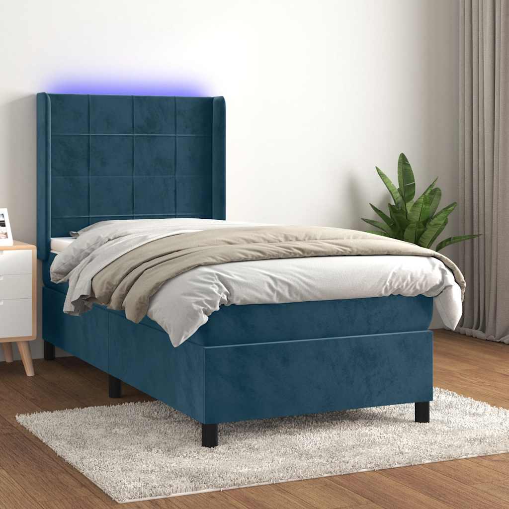 Κρεβάτι Boxspring με Στρώμα & LED Σκ. Μπλε 80x200 εκ. Βελούδινο - Pakobazaar