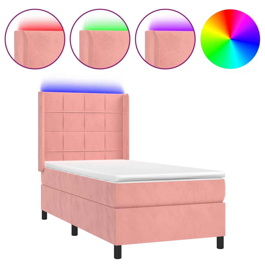 Κρεβάτι Boxspring με Στρώμα & LED Ροζ 80 x 200 εκ. Βελούδινο