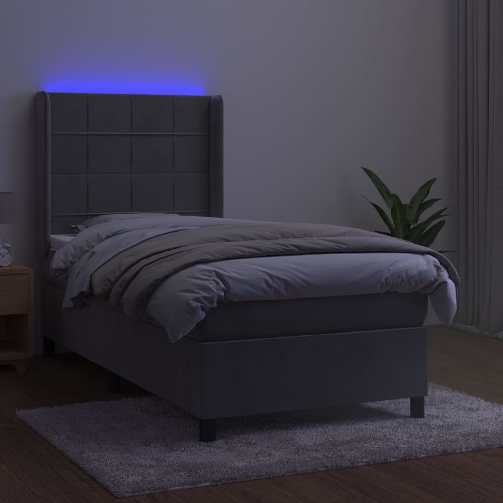 Κρεβάτι Boxspring με Στρώμα & LED Αν.Γκρι 90x190 εκ. Βελούδινο