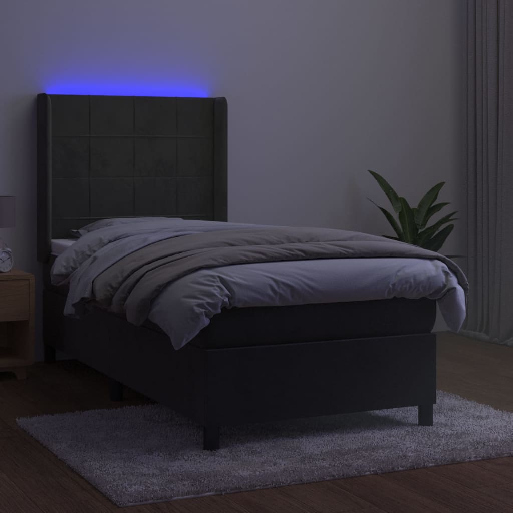 Κρεβάτι Boxspring με Στρώμα & LED Σκ. Γκρι 90x190 εκ. Βελούδινο