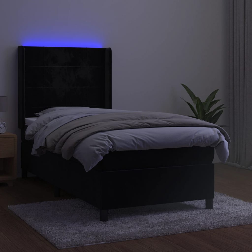 Κρεβάτι Boxspring με Στρώμα & LED Μαύρο 90x190 εκ. Βελούδινο - Pakobazaar