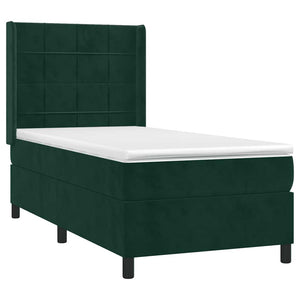 Κρεβάτι Boxspring με Στρώμα & LED Σκ. Πράσινο 90x200 εκ Βελούδο - Pakobazaar