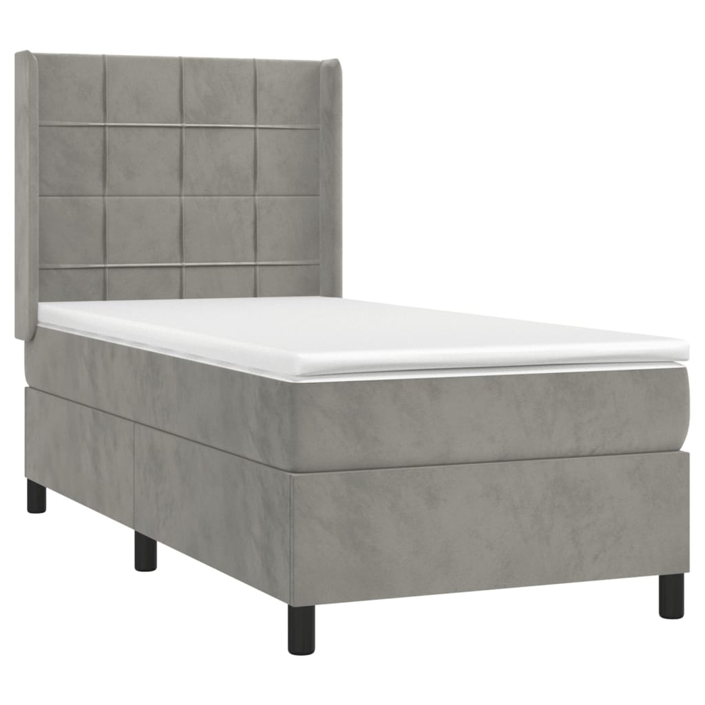 Κρεβάτι Boxspring με Στρώμα & LED Αν.Γκρι 100x200 εκ. Βελούδινο