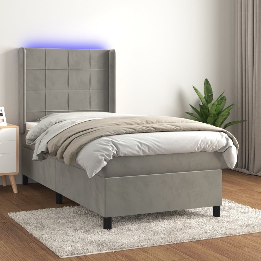 Κρεβάτι Boxspring με Στρώμα & LED Αν.Γκρι 100x200 εκ. Βελούδινο