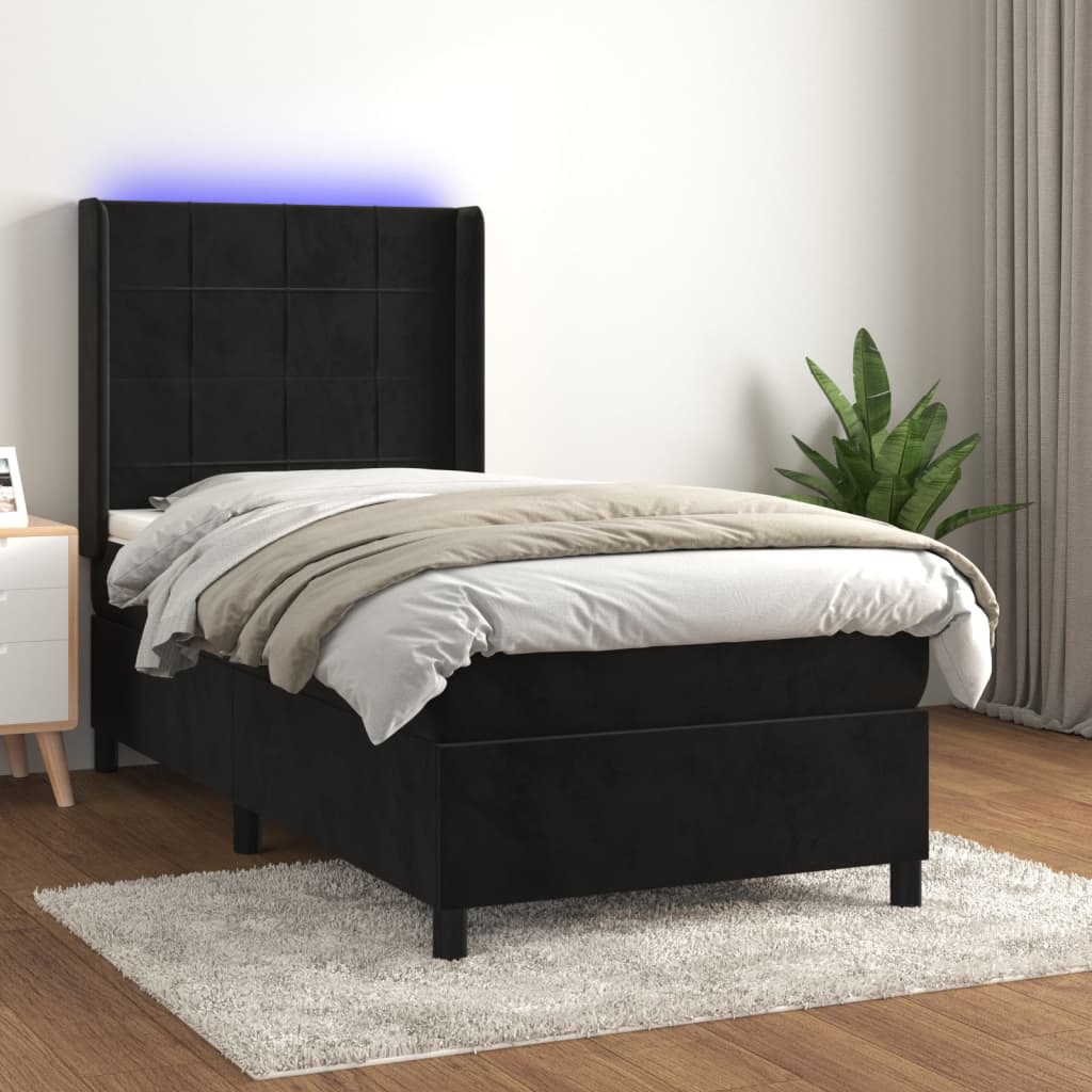Κρεβάτι Boxspring με Στρώμα & LED Μαύρο 100x200 εκ. Βελούδινο - Pakobazaar