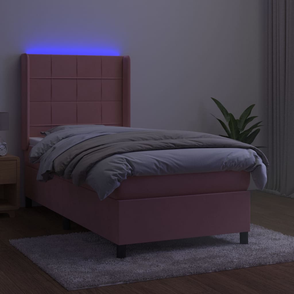 Κρεβάτι Boxspring με Στρώμα & LED Ροζ 100x200 εκ. Βελούδινο