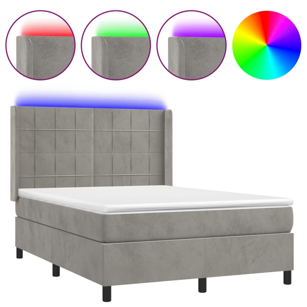 Κρεβάτι Boxspring με Στρώμα&LED Αν. Γκρι 140x190 εκ. Βελούδινο