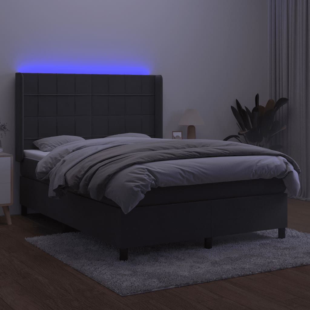Κρεβάτι Boxspring με Στρώμα & LED Σκ. Γκρι 140x190εκ. Βελούδινο - Pakobazaar