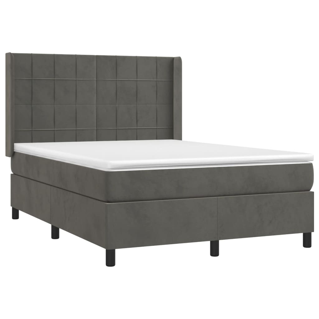 Κρεβάτι Boxspring με Στρώμα & LED Σκ. Γκρι 140x190εκ. Βελούδινο - Pakobazaar