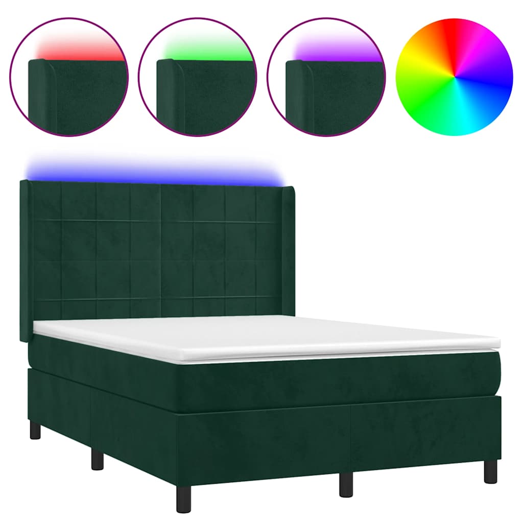 Κρεβάτι Boxspring με Στρώμα & LED Σκ. Πράσινο 140x190εκ Βελούδο - Pakobazaar
