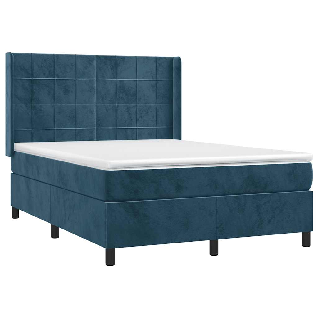 Κρεβάτι Boxspring με Στρώμα & LED Σκ. Μπλε 140x190εκ. Βελούδινο - Pakobazaar