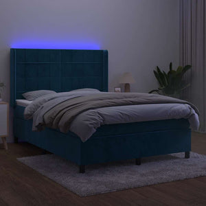 Κρεβάτι Boxspring με Στρώμα & LED Σκ. Μπλε 140x190εκ. Βελούδινο - Pakobazaar