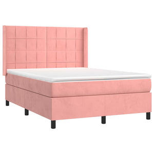 Κρεβάτι Boxspring με Στρώμα & LED Ροζ 140x190 εκ. Βελούδινο