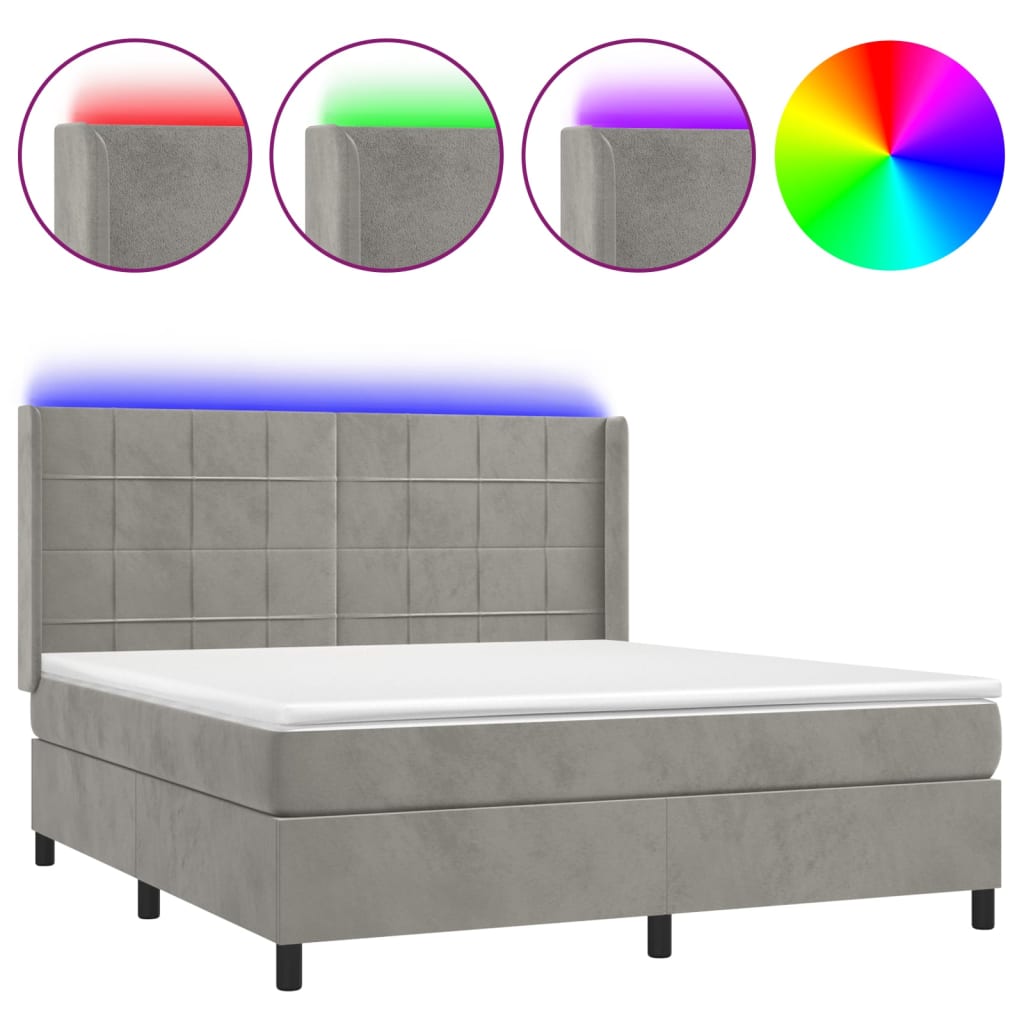 Κρεβάτι Boxspring με Στρώμα & LED Αν.Γκρι 160x200 εκ. Βελούδινο