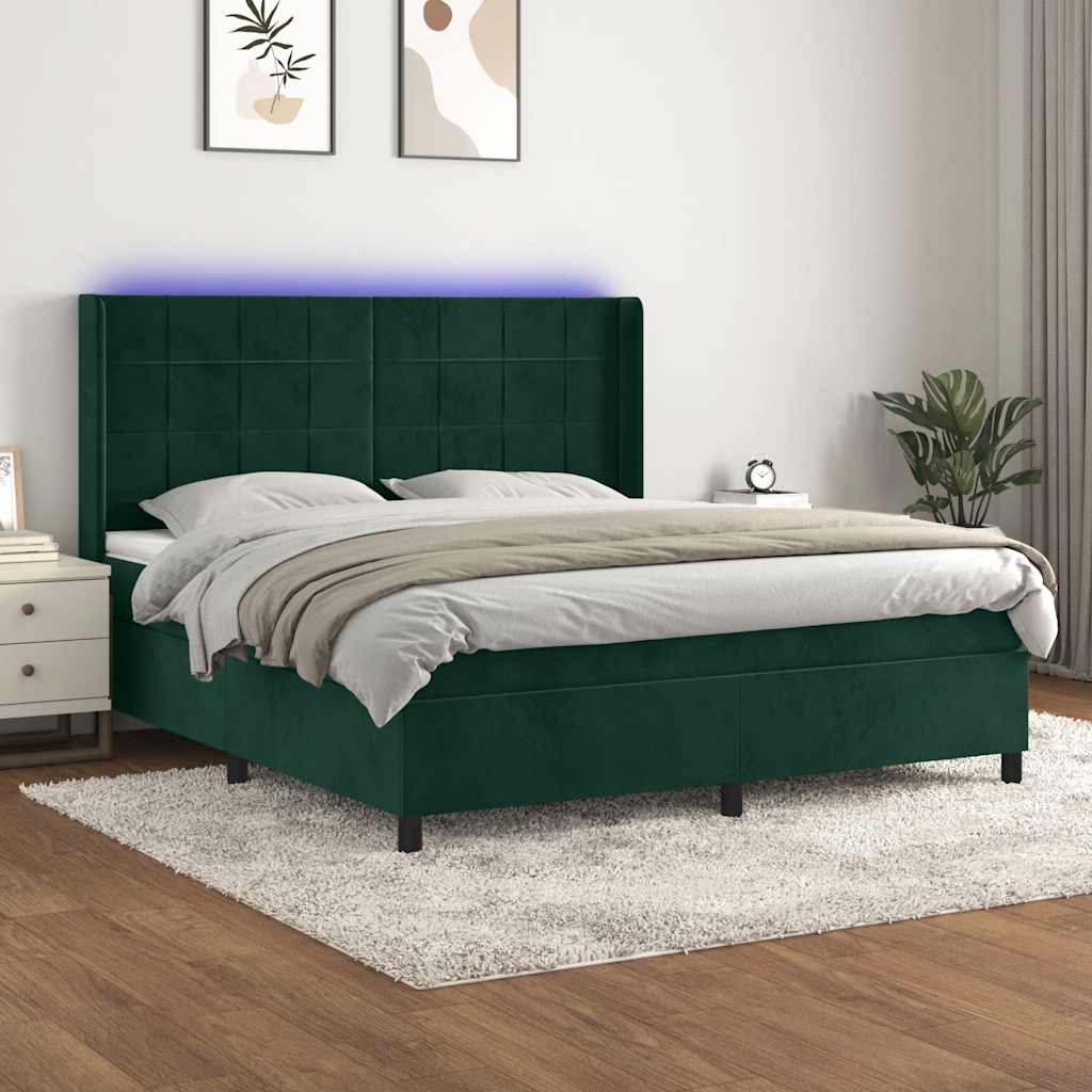 Κρεβάτι Boxspring με Στρώμα & LED Σκ. Πράσινο 160x200εκ Βελούδο - Pakobazaar
