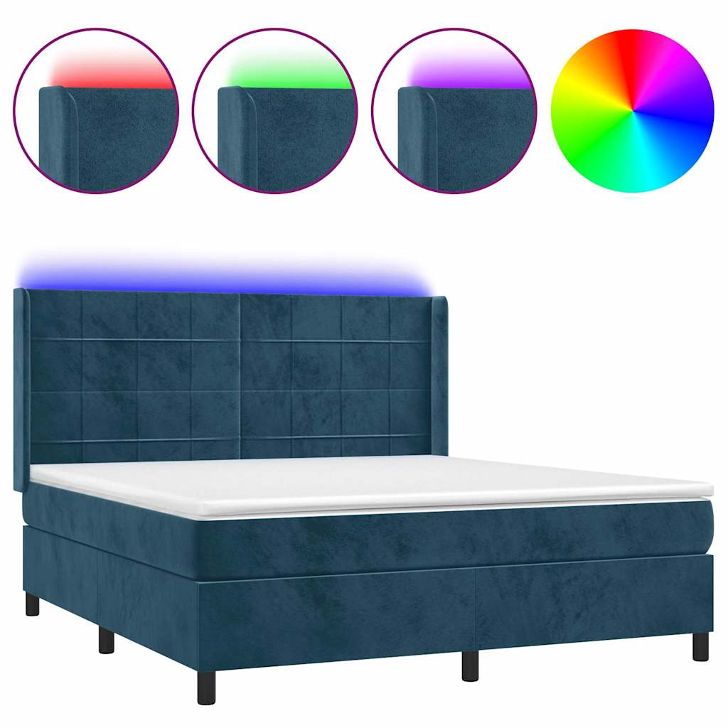 Κρεβάτι Boxspring με Στρώμα & LED Σκ. Μπλε 160x200εκ. Βελούδινο - Pakobazaar