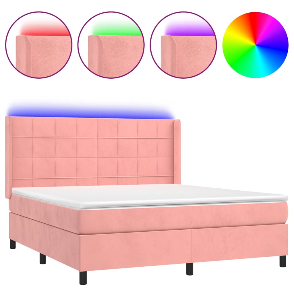 Κρεβάτι Boxspring με Στρώμα & LED Ροζ 160x200 εκ. Βελούδινο