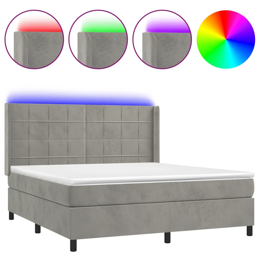 Κρεβάτι Boxspring με Στρώμα & LED Αν.Γκρι 180x200 εκ. Βελούδινο
