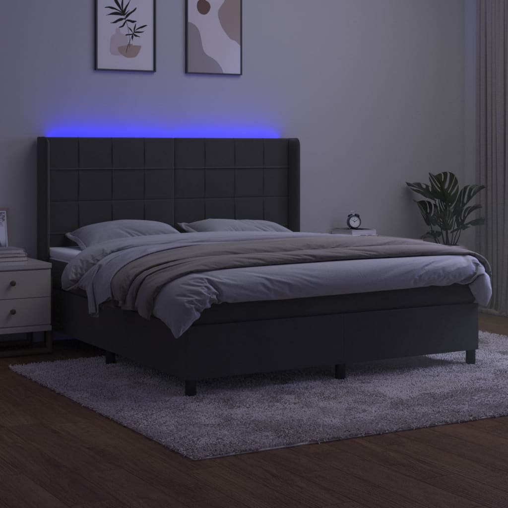 Κρεβάτι Boxspring με Στρώμα & LED Σκ. Γκρι 180x200εκ. Βελούδινο