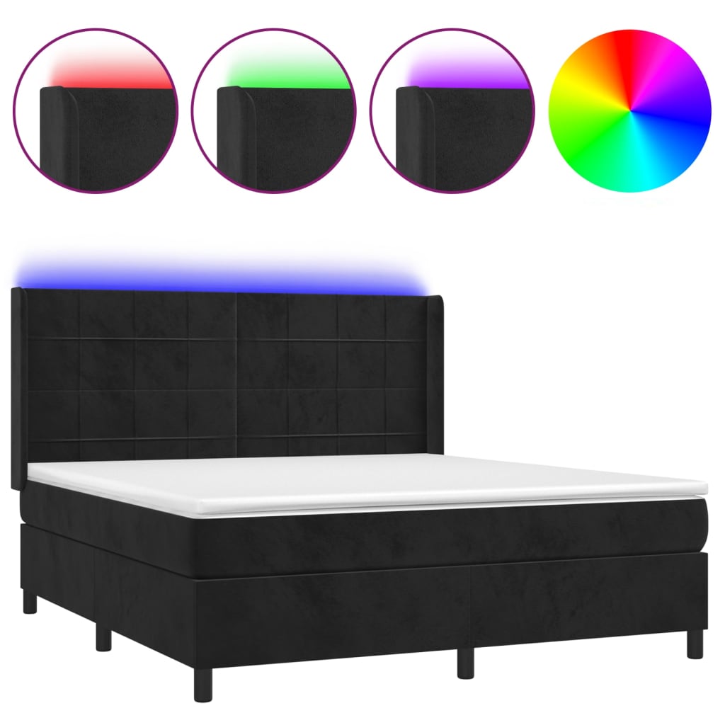 Κρεβάτι Boxspring με Στρώμα & LED Μαύρο 180x200 εκ. Βελούδινο