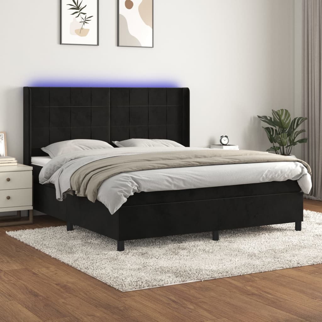 Κρεβάτι Boxspring με Στρώμα & LED Μαύρο 180x200 εκ. Βελούδινο