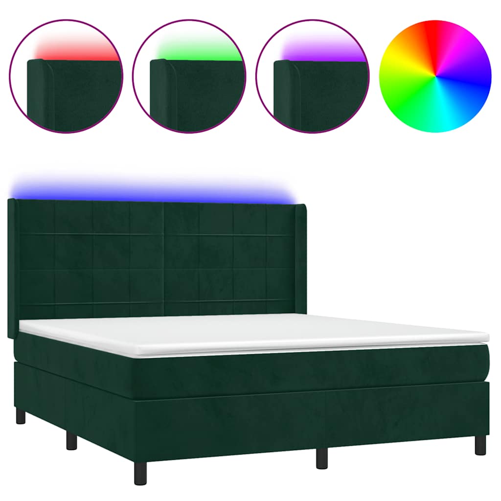Κρεβάτι Boxspring με Στρώμα & LED Σκ. Πράσινο 180x200εκ Βελούδο - Pakobazaar