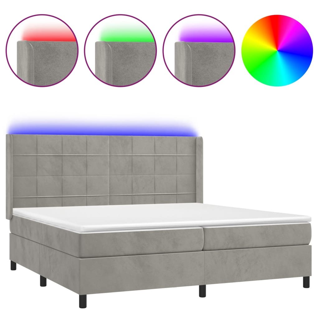 Κρεβάτι Boxspring με Στρώμα & LED Αν.Γκρι 200x200 εκ. Βελούδινο - Pakobazaar