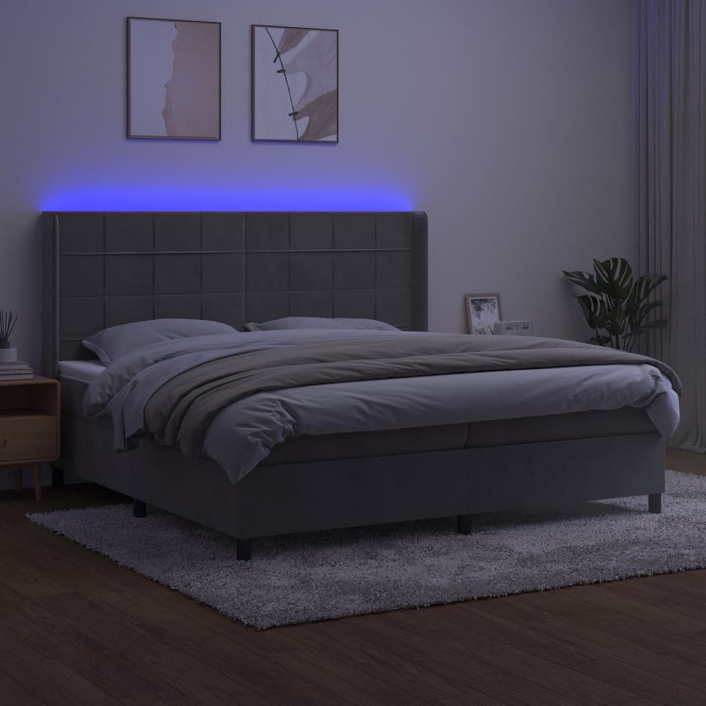Κρεβάτι Boxspring με Στρώμα & LED Αν.Γκρι 200x200 εκ. Βελούδινο - Pakobazaar